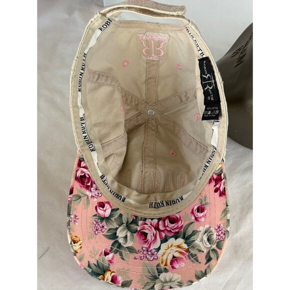 PANAMA CITY Emerald Coast Robin Ruth Khaki/Floral Ball Cap-Distressed Hat Women - Picture 7 of 8